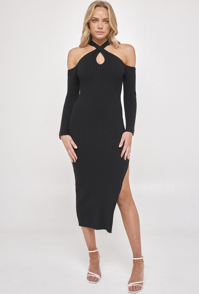 Jarah Midi Knit Dress - Black